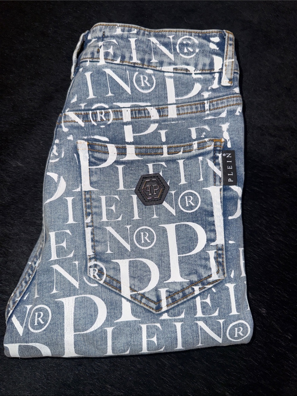 Philipp Plein Light Blue Skinny Jeans with White Logo Print